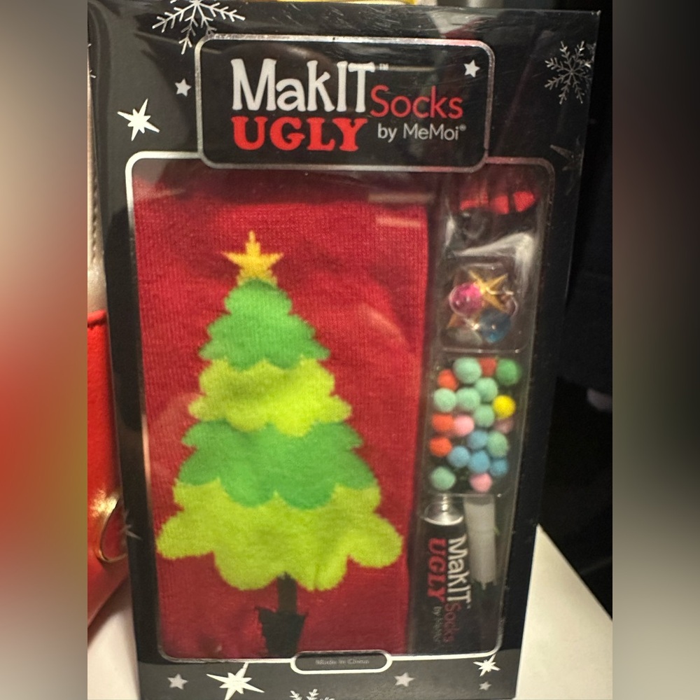 Set of 2 - Unisex Size 9-11 - MeMoi MakIt Ugly Christmas Tree Socks